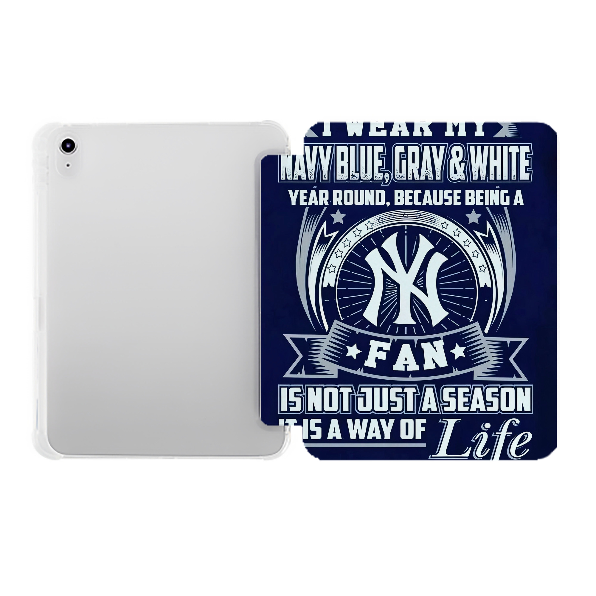 New York Yankees 194 Premium Tri-Fold PU Leather & Silicone IPad Case With Pencil Slot – Fits 9.5,10.5,10.9 – Adjustable Stand, Slim, Protective